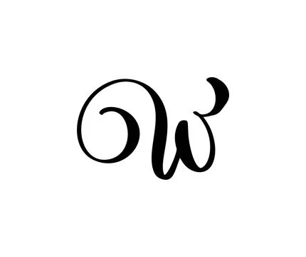 Letter W with curled loop start and slim pointed strokes, vector hand lettering Illustration