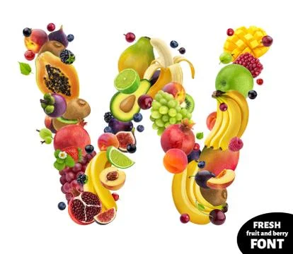 Letter W, fruit font symbol isolated on white background Stock Photos