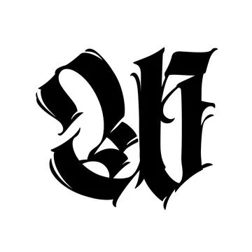 Letter W, in the Gothic style. Vector. Alphabet. Calligraphy and lettering. M Stock Illustration