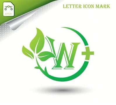 Letter W with green leaf vector template Stock Illustration