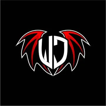 Letter W J initial vector logo template with a minimalist dragon wing style Stock Illustration