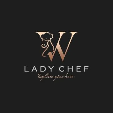 Letter W Lady Chef, Initial Beauty Cook Logo Design Vector Stock Illustration