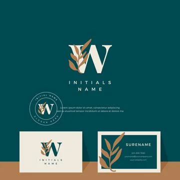 Letter W with leaf Beauty vector logo design of initial wedding, fashion, bou Stock Illustration