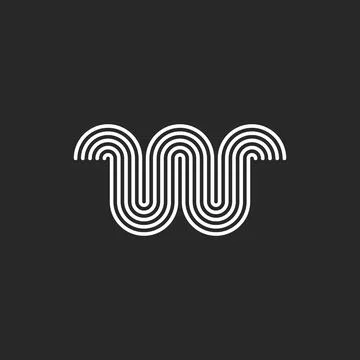 Letter W logo minimal monogram initial waves shape, smooth parallel black and Stock Illustration