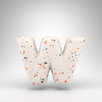 Letter W lowercase on white background. 3D letter with terrazzo pattern textu Stock Illustration