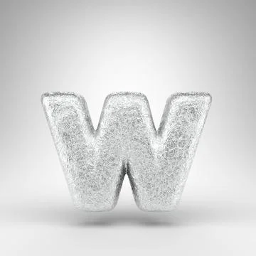 Letter W lowercase on white background. Creased aluminium foil 3D letter with Stock-Illustration