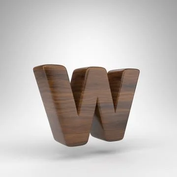 Letter W lowercase on white background. Dark oak 3D letter with brown wood Stock-Illustration