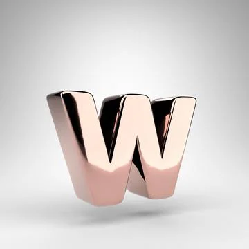 Letter W lowercase on white background. Rose gold 3D letter with gloss chrome Stock Illustration