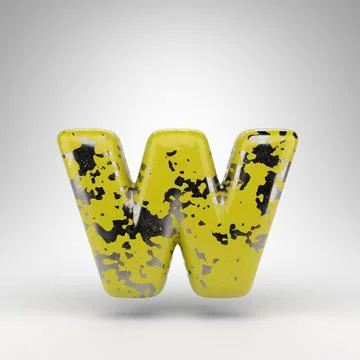 Letter W lowercase on white background. 3D letter with old yellow paint on gl 스톡 일러스트