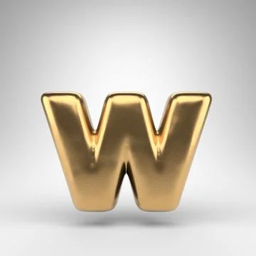 Letter W lowercase on white background. Golden 3D rendered font with gloss me Stock Illustration