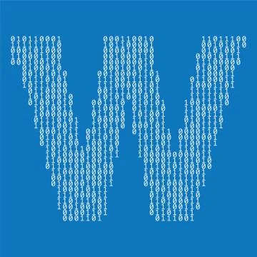 Letter W made from binary code digits. Technology background Illustrazione stock