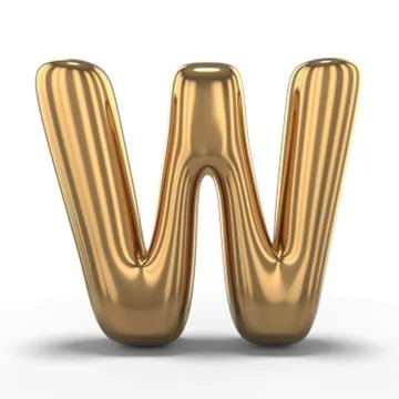 Letter W made of inflatable balloon isolated on white background. 3D Stock Illustration