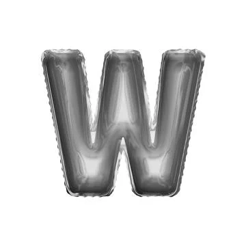 Letter W Made Of Silver Inflatable Balloon Isolated On White Background Illustrazione stock