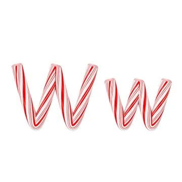 Letter W Mint Candy Cane Alphabet Collection Striped in Red Christmas Colour  Stock Illustration
