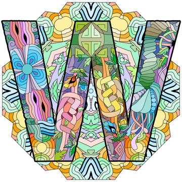 Letter W monogram, engraving design on mandala. Vector illustration. Ilustración de archivo
