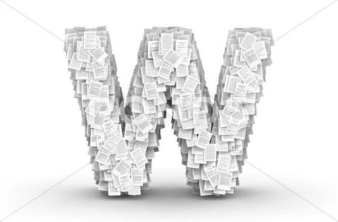 Letter W, page documents font Stock Illustration