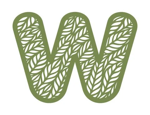 Letter W with a pattern of leaves.  Stock Illustration