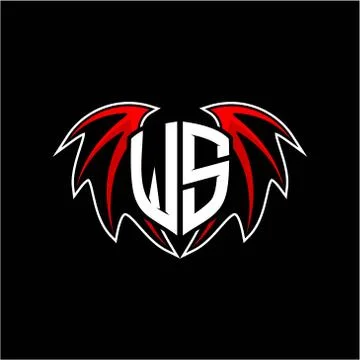 Letter W S initial vector logo template with a minimalist dragon wing style Stock Illustration