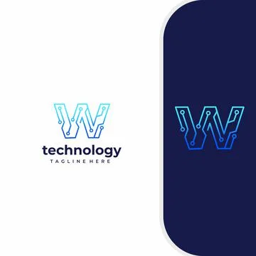 Letter W Technology, Line Dot Connection Logo Illustrazione stock