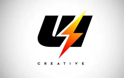 Letter W Thunderbolt Logo Concept with Black Letter and Orange Yellow Thunder イラスト素材