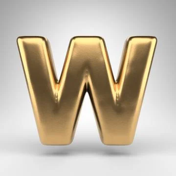 Letter W uppercase on white background. Golden 3D rendered font with gloss me Stock Illustration