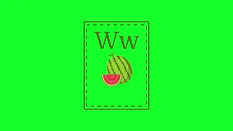 Letter w for watermelon 2d cartoon style card Stock Footage 285992786