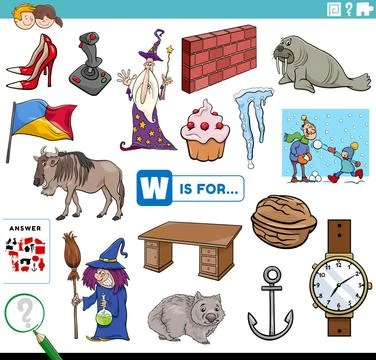 Letter w words educational task for children Cartoon illustration of findi... Stock Photos