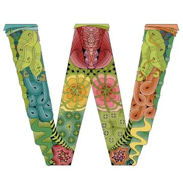 Letter W zentangle. Vector decorative object Stock Illustration