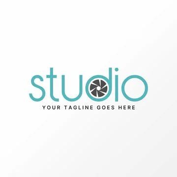 Letter word STUDIO font with camera lens inside Related to typography monogram Stock Illustration