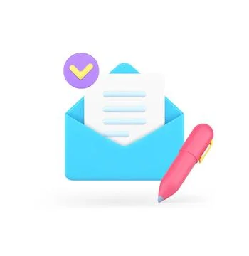 Letter writing in open envelope pen document success send postal mail deliver Stock Illustration