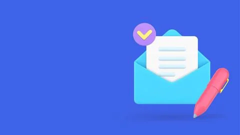 Letter writing in open envelope pen document success send postal mail deliv.. Illustrazione stock