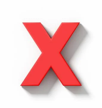 Letter X 3D red isolated on white with shadow - orthogonal projection Stock Illustration