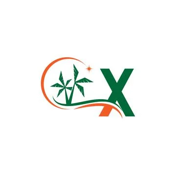 Letter X blends with coconut trees by the beach at night Stock Illustration