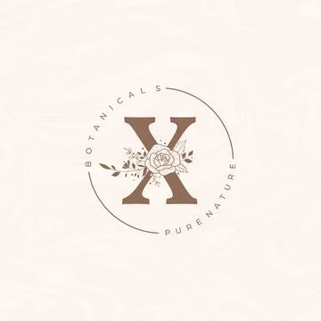 Letter X Botanical Flowers . Initial Wedding Monogram Font Logo. Circle Flora Stock Illustration