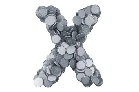 Letter X from button cells, 3D rendering Stock Illustration