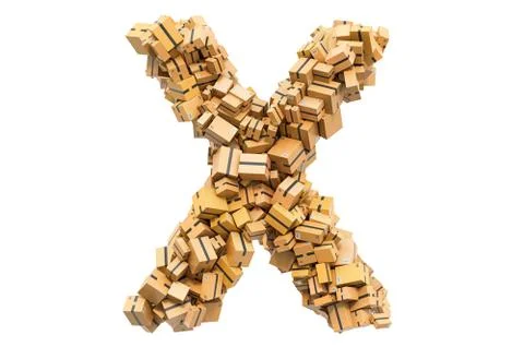 Letter X from cardboard boxes. 3D rendering 스톡 일러스트