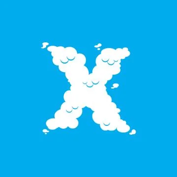 Letter X cloud font symbol. White Alphabet sign on blue sky Illustration