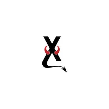 Letter X with devil's horns and tail icon logo design vector Stock Illustration