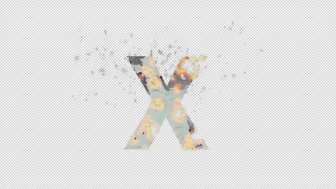Letter X with fire and ash with alpha channel, alphabet Stock Footage 266406485