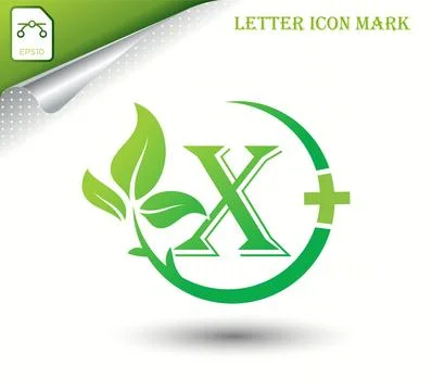 Letter X with green leaf vector template Stock Illustration