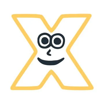 Letter x happy eccentric smiling character, smiley face vector clip art Stock Illustration
