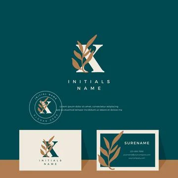 Letter X with leaf Beauty vector logo design of initial wedding, fashion, bou Stock Illustration