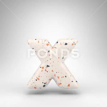 Letter X lowercase on white background. 3D letter with terrazzo pattern ...