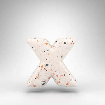 Letter X lowercase on white background. 3D letter with terrazzo pattern textu Stock Illustration