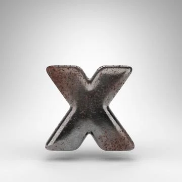 Letter X lowercase on white background. Rusty metal 3D letter with oxidized t 스톡 일러스트