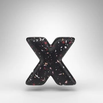 Letter X lowercase on white background. 3D letter with black terrazzo pattern Stock Illustration