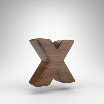 Letter X lowercase on white background. Dark oak 3D letter with brown wood Stock Illustration