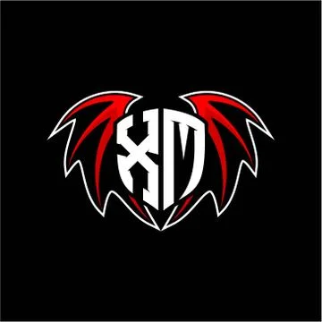 Letter X M initial vector logo template with a minimalist dragon wing style Stock Illustration