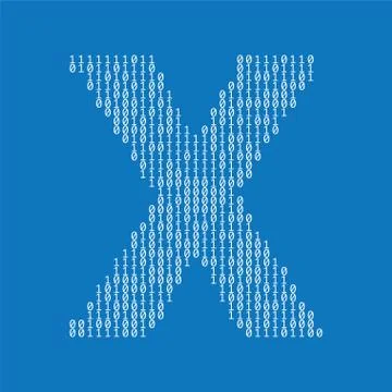 Letter X made from binary code digits. Technology background Illustrazione stock