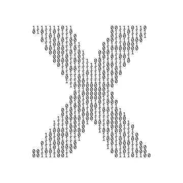 Letter X made from binary code digits. Technology background Illustrazione stock